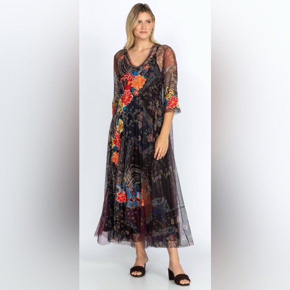 Johnny Was Black Sheer Maxi Dress with Colorful Embroidery - Picture 3 of 3